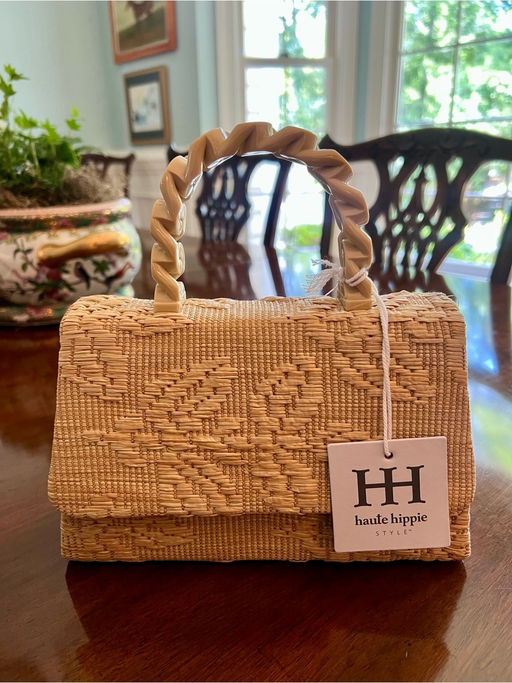 Haute Hippie Natural Woven Mini Top-Handle Bag NWT